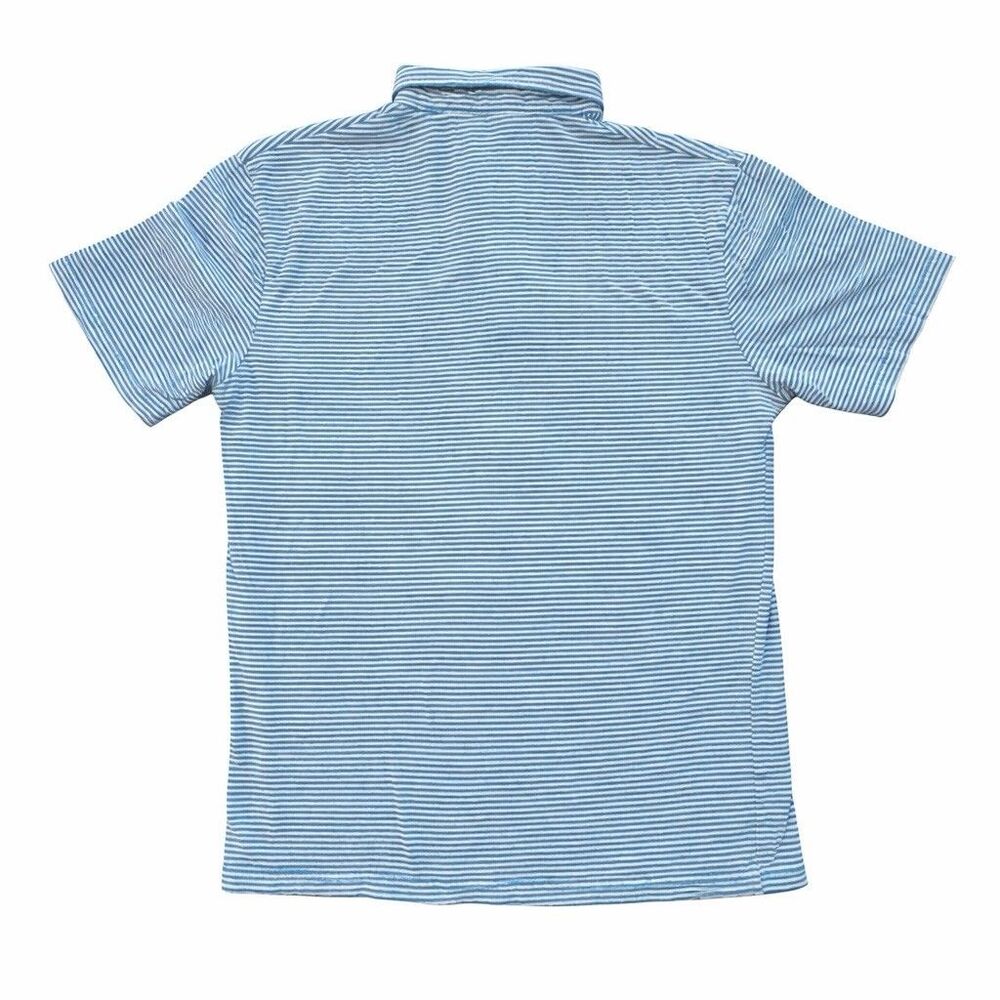 Johnnie-O Polo Shirt Mens M Blue White Stripe Pocket Cotton Casual - Picture 4 of 5